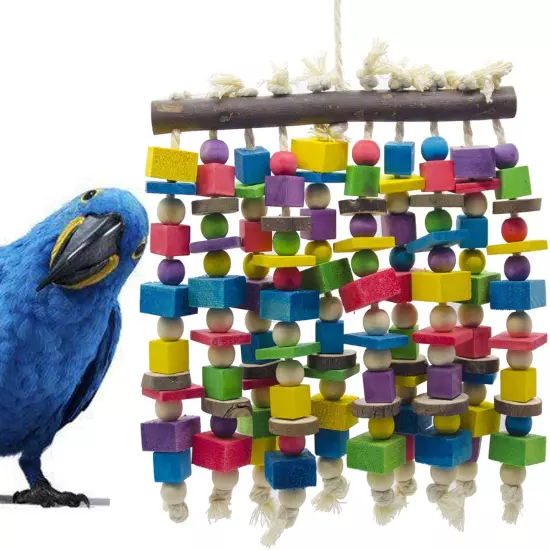 Large Bird Parrot Chewing Toy - Multicolored Natural Wooden Blocks Bird Parrot T