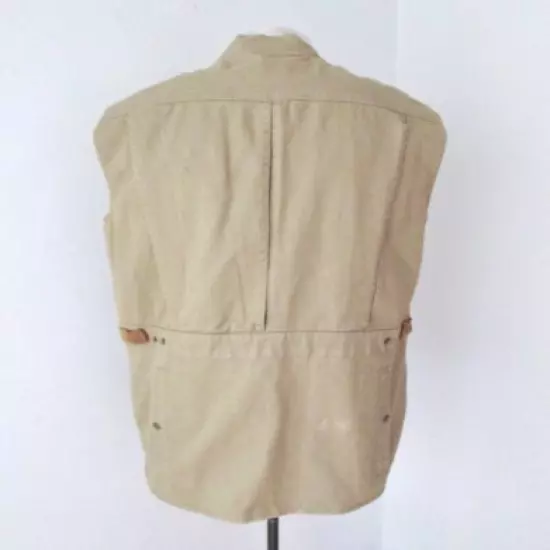 Orvis khaki canvas long hunting shooting zip vest 100% cotton M