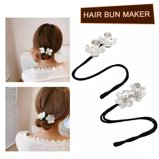 Women Flower Pearl Hairpin Bun Maker Twist Headbands US Hair Accessories C4W7