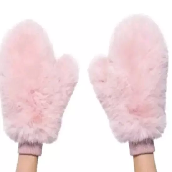 Akira All About The Money Mittens Rose Blush Barbiecore Furry Pink Faux Fur NIP