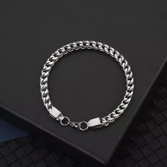 Men Silver Steel Bracelets Heavy Wristband Bangle Chains 2024 Jewelry N5B9