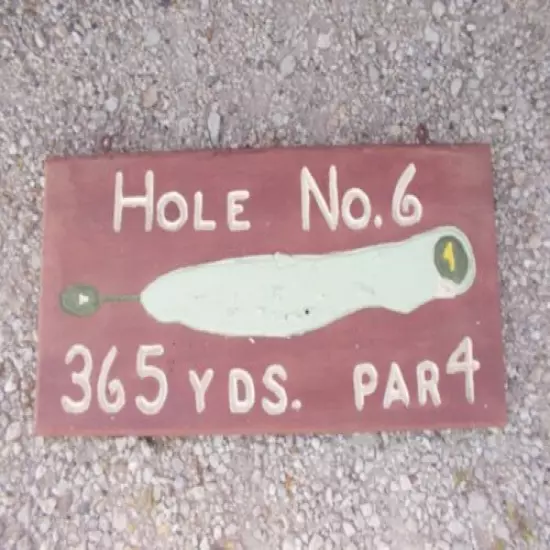 VINTAGE Hand Carved Hole No 6 Golf Painted Wood Sign 23 3/4" x 11 1/2" Folk Art