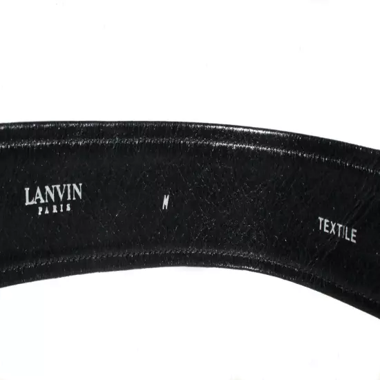 LANVIN Paris Belt Eagle Crystal Buckle Textile Leather Size M