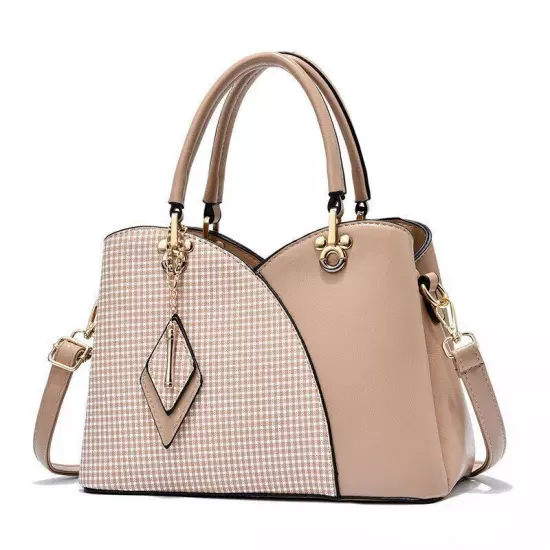 PU Leather Woman Handbag Grid Shoulder Bag Casual Patchwork Crossbody Pack