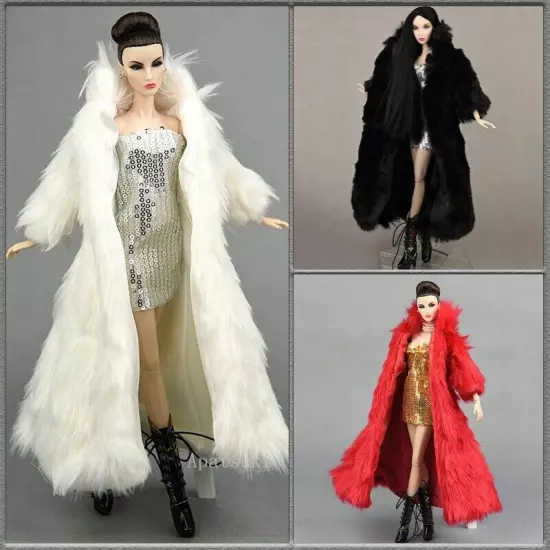 Doll Accessories Set For 11.5" 1/6 Doll Parka Dress Winter Long Fur Coat Clothes