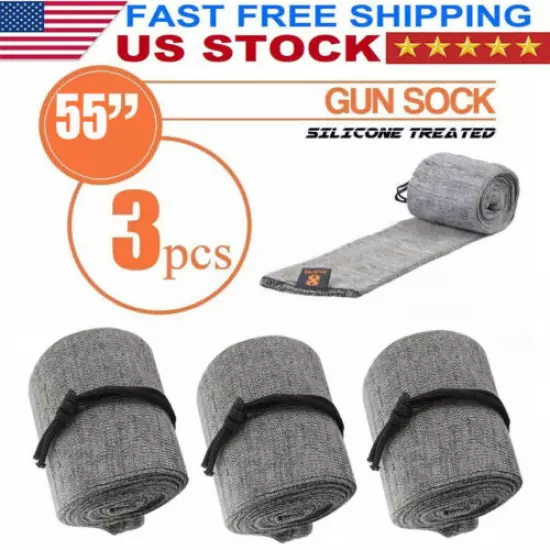 3 Pcs Silicone Treated Cover Gun Sock Protection Storge Sleeve Up To 55" Gray US