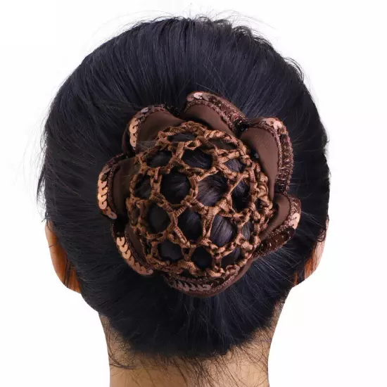 Ballet Dance Skating Hairnet Elastic Bun Cover Snood Sequined Crochet Hair Net *