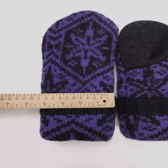 Upcycled Wool Black Purple Sweater Mittens Sherpa Fleece Lined NEW Adult M/L