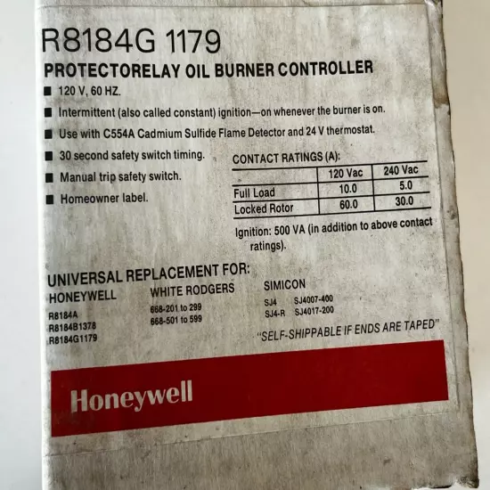 Honeywell R8184G 1179 Protectorelay Oil Burner Controller 120V, ~Oxidation~