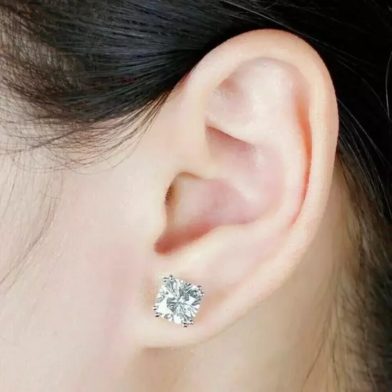 3Ct Cushion Cut Lab-Created Diamond Women's Stud Earrings 14K White Gold Finish