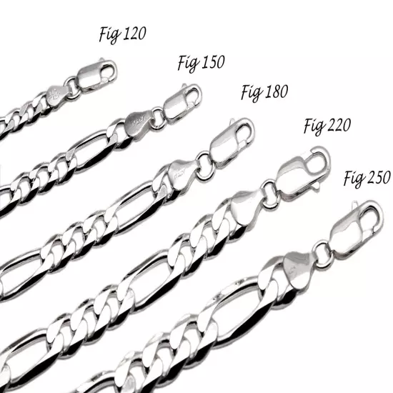 .925 Sterling Silver Figaro Link Chain Necklace 1mm-17mm Sz 16"-36"