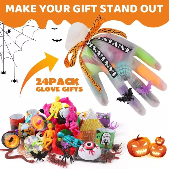 233PCS Halloween Party Favors - 24 Pack Toys Bulk Stuffed Gloves,... 