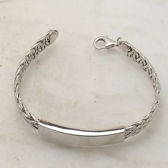 6.75" Engravable Wheat Spiga Woven Chain ID Bracelet Real 925 Sterling Silver