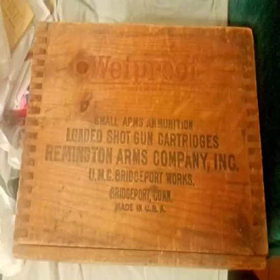 REMINGTON UMC WETPROOF SHOTGUN SHELL 12GA WOOD CRATE DOVE TAIL BOX USA ECONOMY