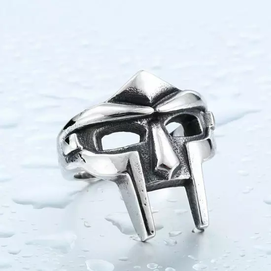 Size 7-14 MF DOOM Mask Gladiator Style Stainless Steel Ring Silver Stainless+