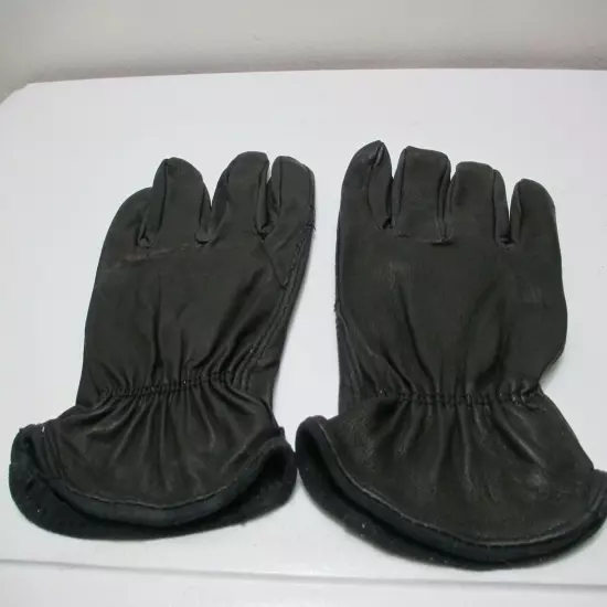 Men's Black Calf Skin Leather Gloves w Cinched Wrists Size Medium NEW