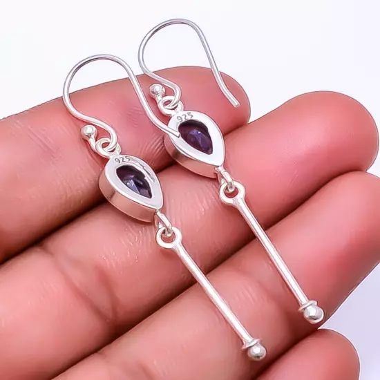 Iolite 925 Sterling Silver Bali Earring 2.34" E_9328_100_41