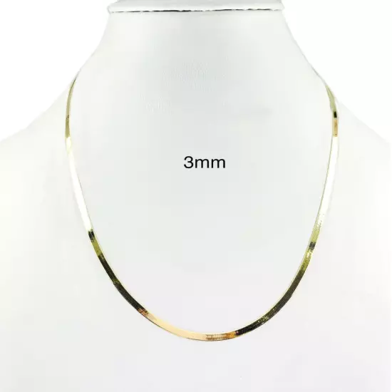 14k Solid Yellow Gold 2mm-4mm Herringbone Chain Necklace Size 16-22 Inch