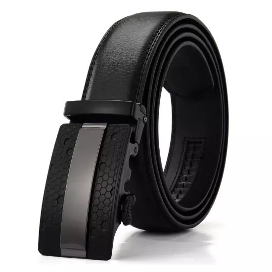 Luxury Men's Real Leather Belt Automatic Buckle Ratchet Waist Strap Jeans Dress