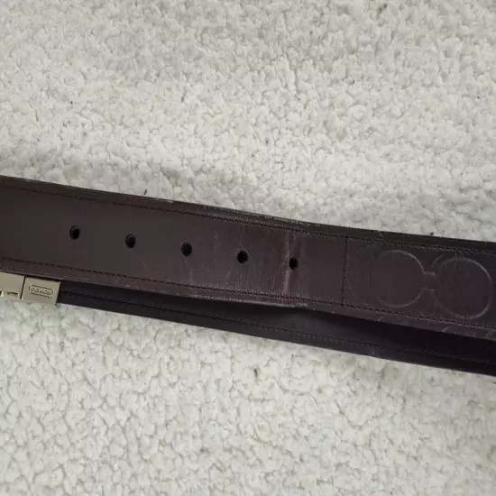 Coach Men Belt Medium Brown Leather Embossed Logo Silver Buckle