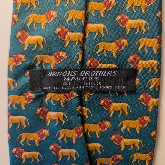 Brooks Brothers Tie Silk Necktie Green Lion Pattern