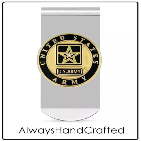 GeetarGizmos US ARMY Money Clip - gold star medallion / mirror stainless