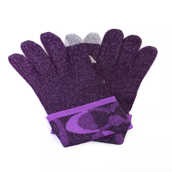 Coach Women's Metallic Glitter Logo Wool Blend Gloves Purple One Size