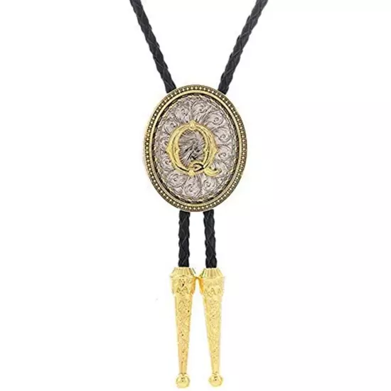 Bolo tie for Men Western Cowboy Golden Initial Letter A to Z Costume Bolo ties