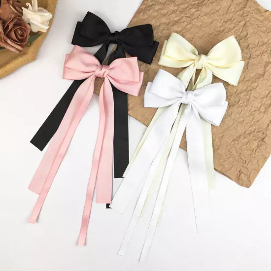 Vintage Large Bow Hair Clip Trend Long Ribbon Hairpins Barrettes Headband Wo-yy