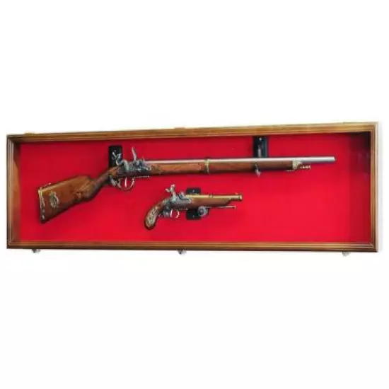 Gun Display Case Cabinet Rifle Walnut Black Wood Shotgun Frame Shadow Box 54" 