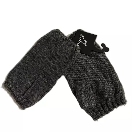 NWT Echo NY Womens Gray Cable Knit Fingerless Fleece Lined Gloves One Size