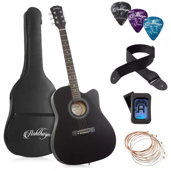 41-inch Beginner Cutaway Acoustic Guitar Package - Starter Kit w/ Tuner, Gig Bag