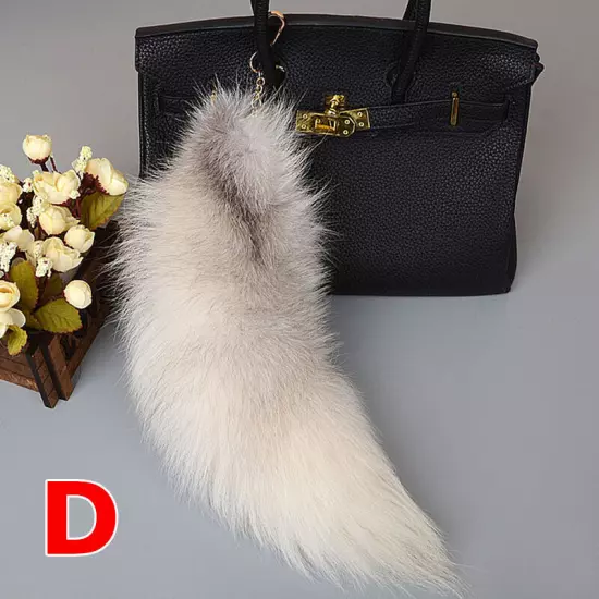 40CM Large Long Faux Fur Tail Keychain Key Ring Chain Bag Handbag Charm Decor