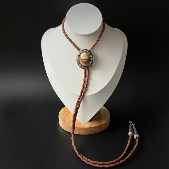 Western Cowboy Bolo Tie Brown Stone Cord Necktie Alloy Necklace Wedding Grooms