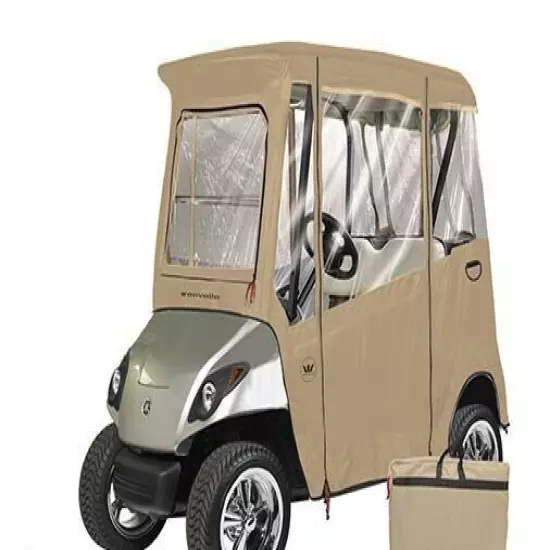 Custom Drivable 2 Person Golf Cart Enclosure Cover for Yamaha Drive - TAN