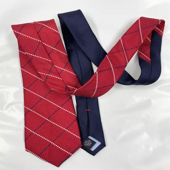 Tommy Hilfiger Two Tone Red Blue Geometric Silk Necktie Tie Men's 3.2" x 60"