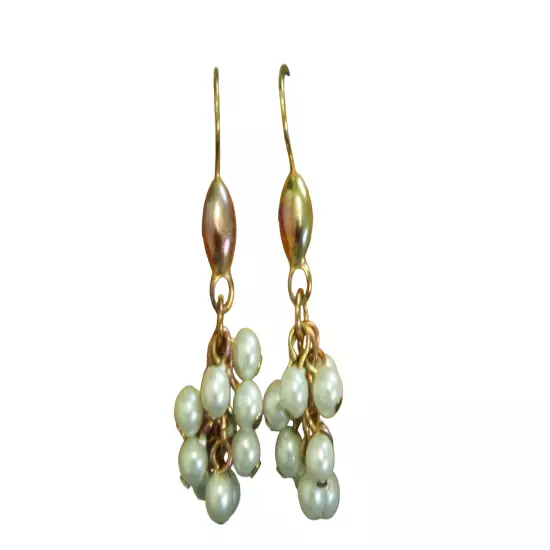 Faux Pearl Cluster Dangle Earrings Gold Tone Fishhook