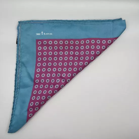 100% New Without Tags KITON Silk Pocket Square Pink - Sky Blue. (15 X 15)