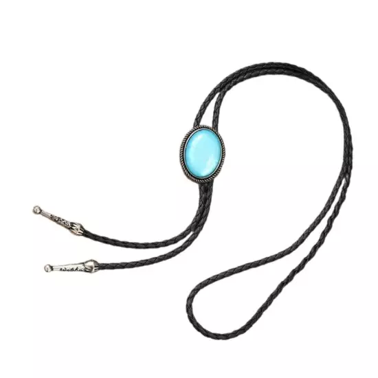 Braided Bolo Tie with Gemstones Charm Necktie Necklace Costume for Sweater