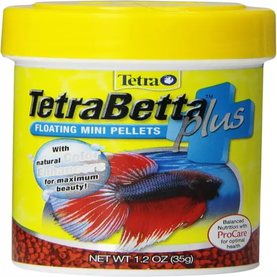 TetraBetta PLUS Floating Mini Pellets, Fish Food With Natural Color Enhancer, 1.