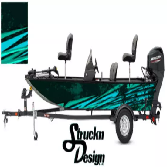 Grunge Black Teal Pontoon Modern Fishing Graphic Boat Vinyl Wrap Decal Bass USA