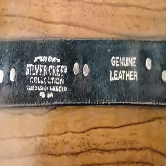 Vintage 1990 Silver Creek Collection Western Boack Silver Leather Belt 28