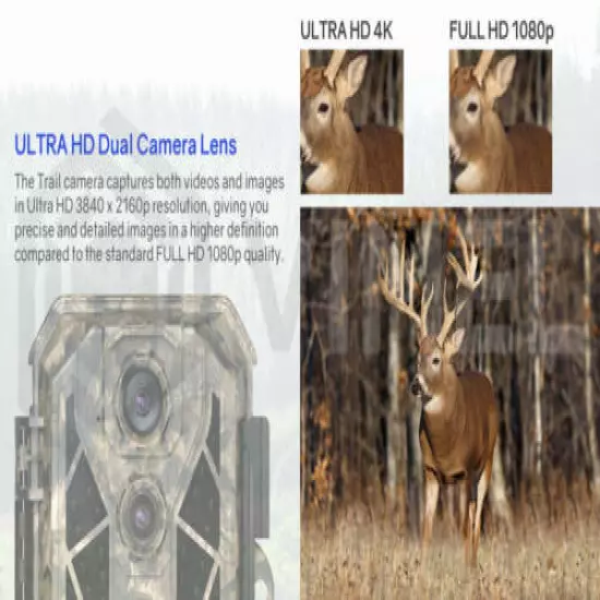 Hunting Outdoors 64GB Dual Trail Camera 32MP UHD 4K IR Night Vision PIR Sensor