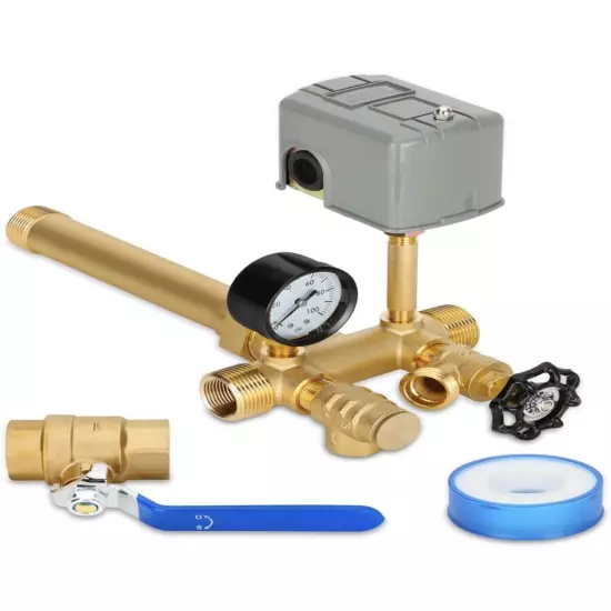 1"x 11"Well Pressure Tank Tee Kit with 40/60psi Pressure Switch, Brass