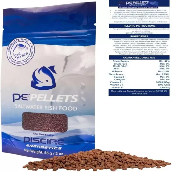 PE Pellets Saltwater Fish Food, 1mm 2 oz/ 56g (Pouch)