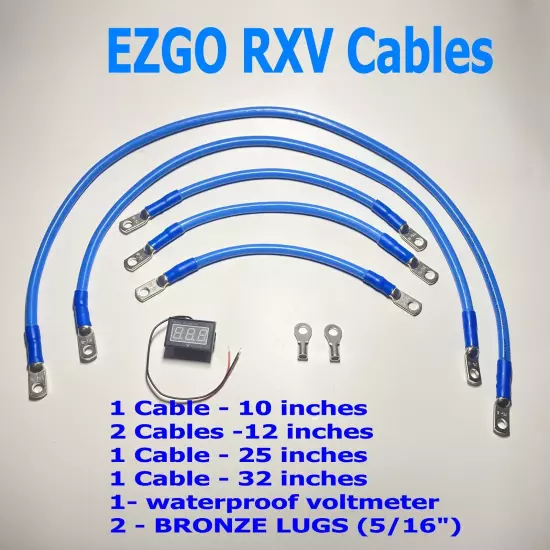 4 AWG EZGO RXV Golf Cart 48V 4 Gauge Battery Cable Wiring Set 5pcs W/voltmeter