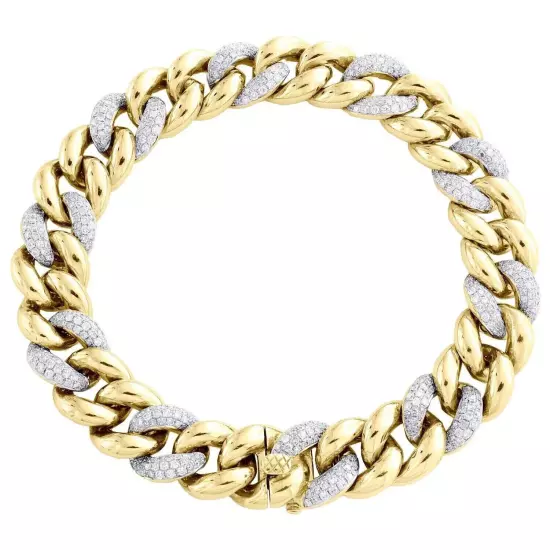 Miami Cuban Diamond Bracelet Men's 14K Yellow Gold Plated 8.5" Round Lab Created