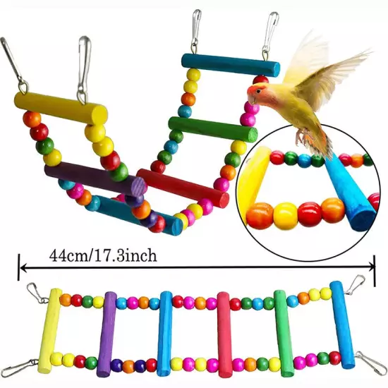 Bird Toy Wood Parrot Toys Set Cage Bird Swing Suspension Bridge Ball Cage Bells