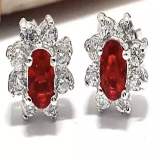 Fine Jewelry With Garnet Crystal & White Crystal Stud Earrrings