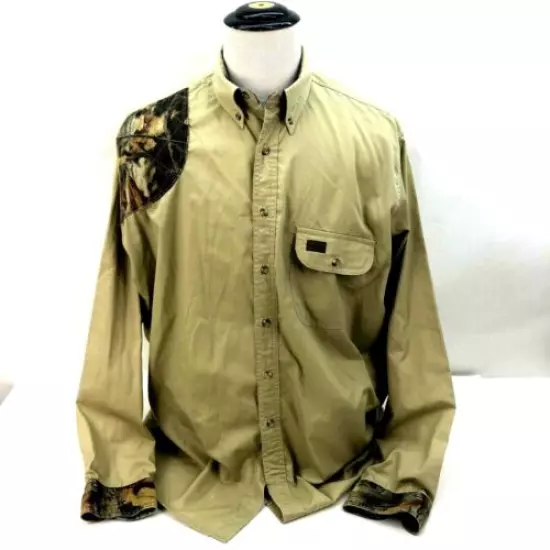 Whitewater Outdoors Mens XL Shooting Shirt Camo Trim Khaki Long Sleeve